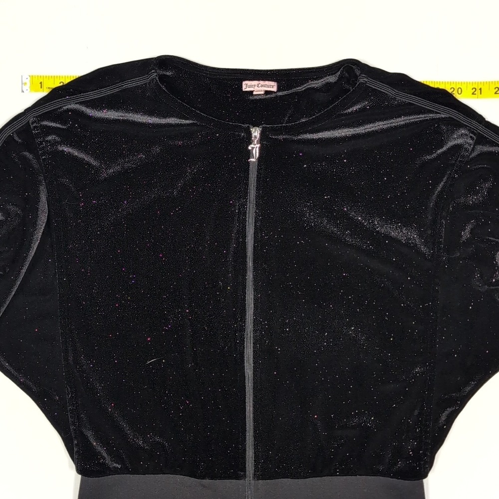 Juicy Couture M Glitter Velour Zip Jacket Y2K Bling Glam Black Y2K Glam Lounge - Picture 8 of 13
